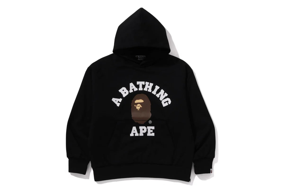BAPE MENS COTTON HEAD PRINT COLLEGE PUFFY RELAXED FIT PULLOVER HOODIE