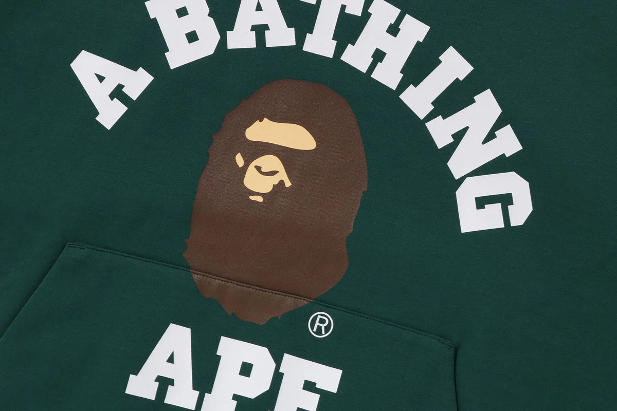 BAPE MENS COTTON HEAD PRINT COLLEGE PUFFY RELAXED FIT PULLOVER HOODIE