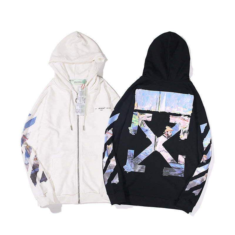 Off-White  OFF-WHITE Diag Print Zip Up Hoodie Black/Multicolor