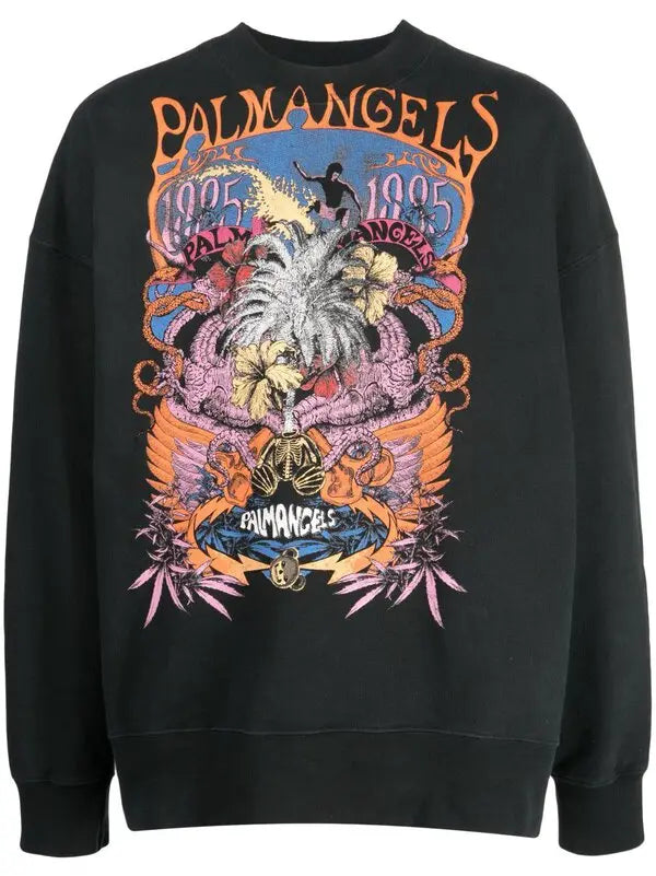 Palm Angels Palm Concert Print Crewneck 'Butter/Multicolor'/Black