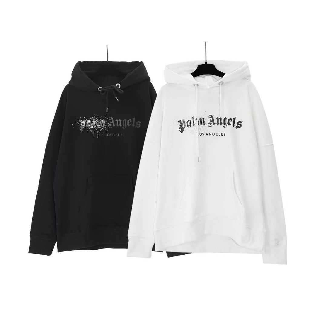 Palm Angels Rhinestone Sprayed Hoodie Black/White