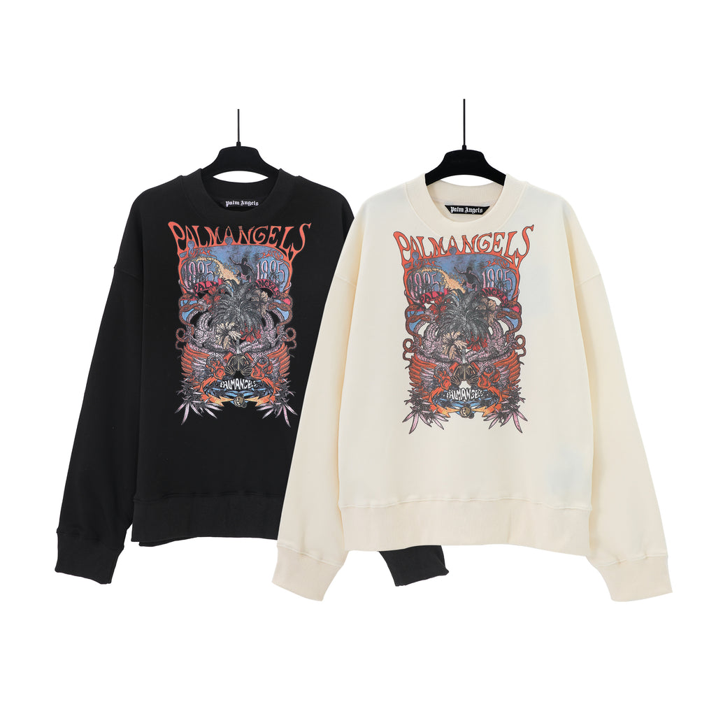 Palm Angels Palm Concert Print Crewneck 'Butter/Multicolor'/Black