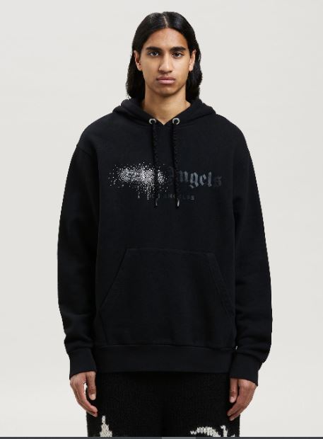 Palm Angels Rhinestone Sprayed Hoodie Black/White