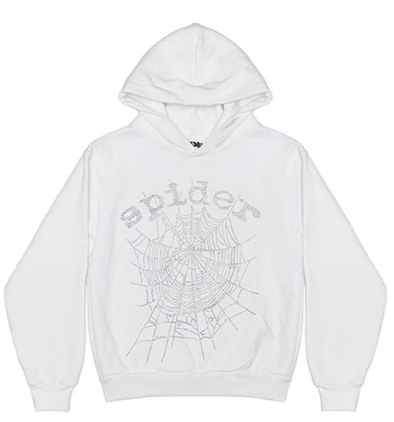 Sp5der OG Rhinestone Logo Hoodie Black/White