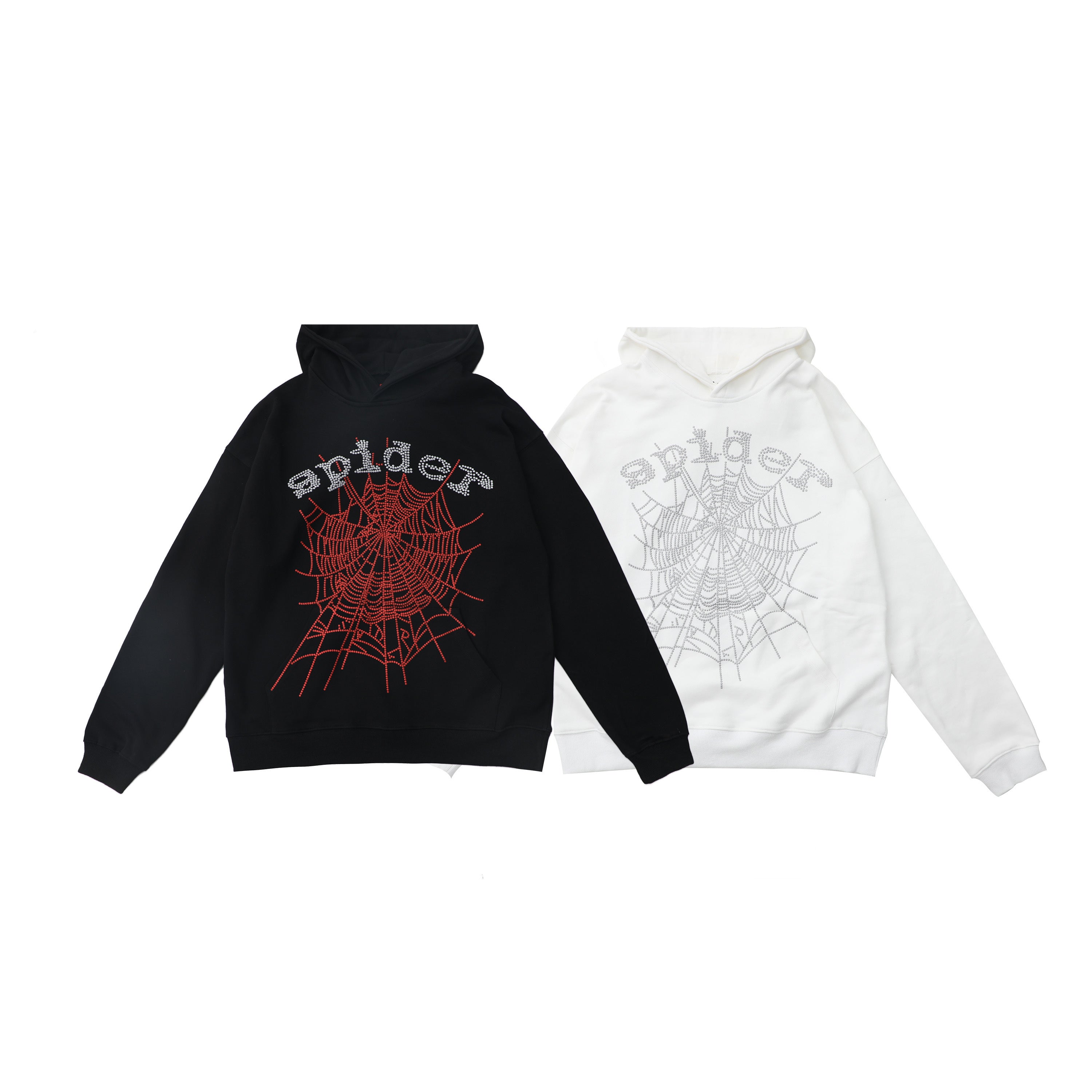 Sp5der OG Rhinestone Logo Hoodie Black/White