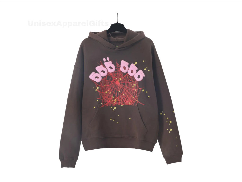 Sp5der Angel Number Hoodie Brown