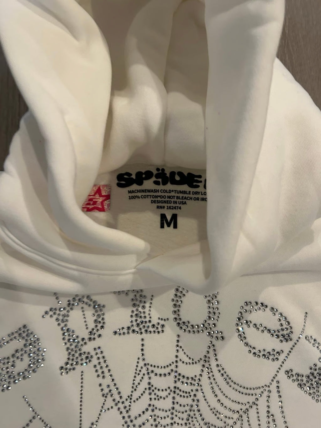 Sp5der OG Rhinestone Logo Hoodie Black/White