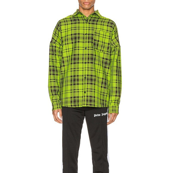 Palm Angels Logo Overshirt 44 XS Mens Green & White Plaid Check NWT