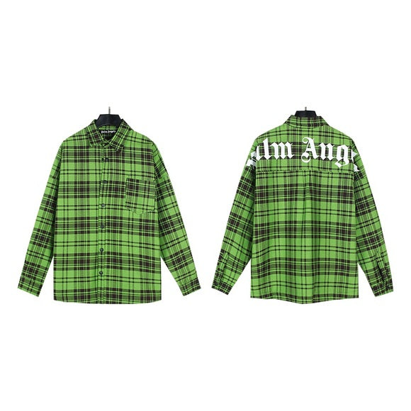 Palm Angels Logo Overshirt 44 XS Mens Green & White Plaid Check NWT