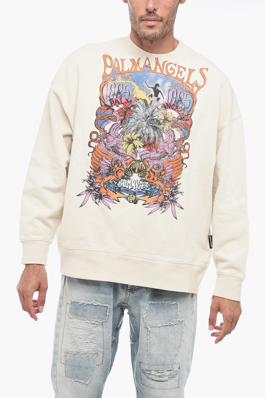 Palm Angels Palm Concert Print Crewneck 'Butter/Multicolor'/Black