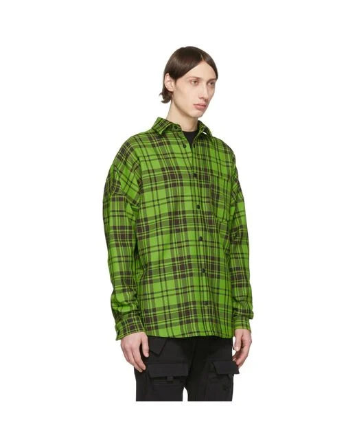 Palm Angels Logo Overshirt 44 XS Mens Green & White Plaid Check NWT