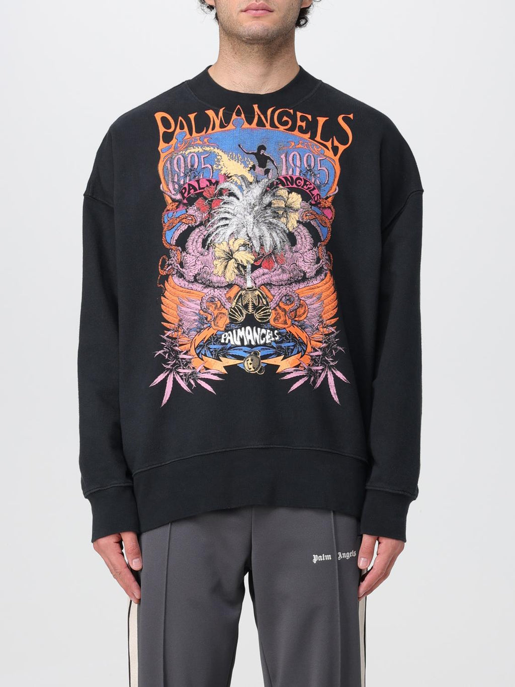 Palm Angels Palm Concert Print Crewneck 'Butter/Multicolor'/Black